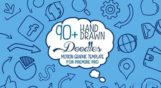 PR模板-90种手绘涂鸦线条图标动画 Hand Drawn Doodle Pack Mogrt