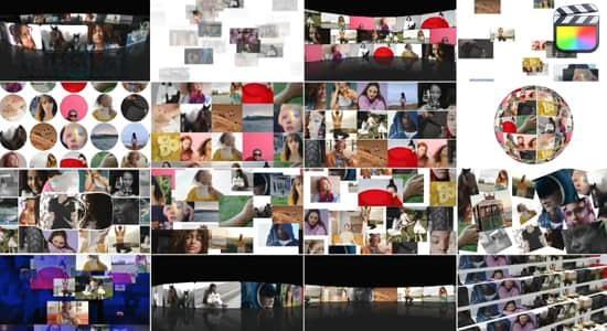 FCPX插件-38组多图片网格排列视频墙展示动画 Multi Screen Video Walls