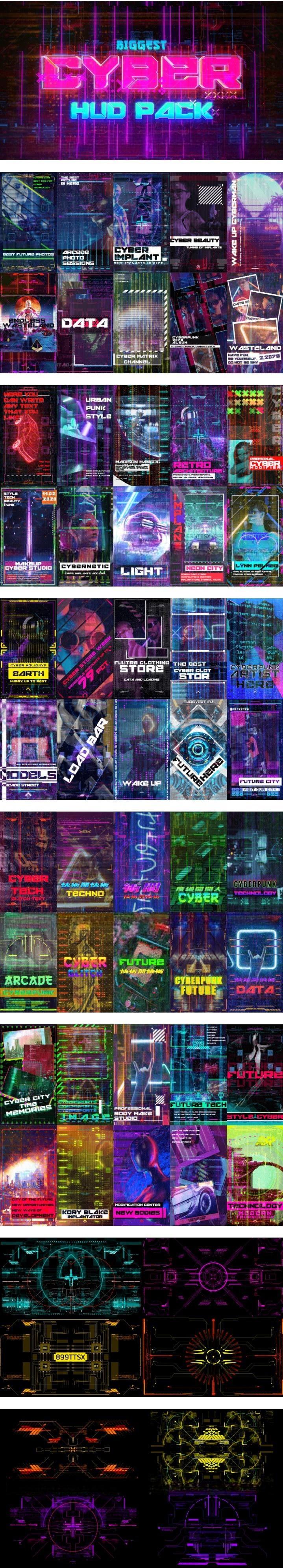 AE/PR模板/视频素材-未来科幻赛博朋克图形元素文字标题背景动画 Cyberpunk HUD V2