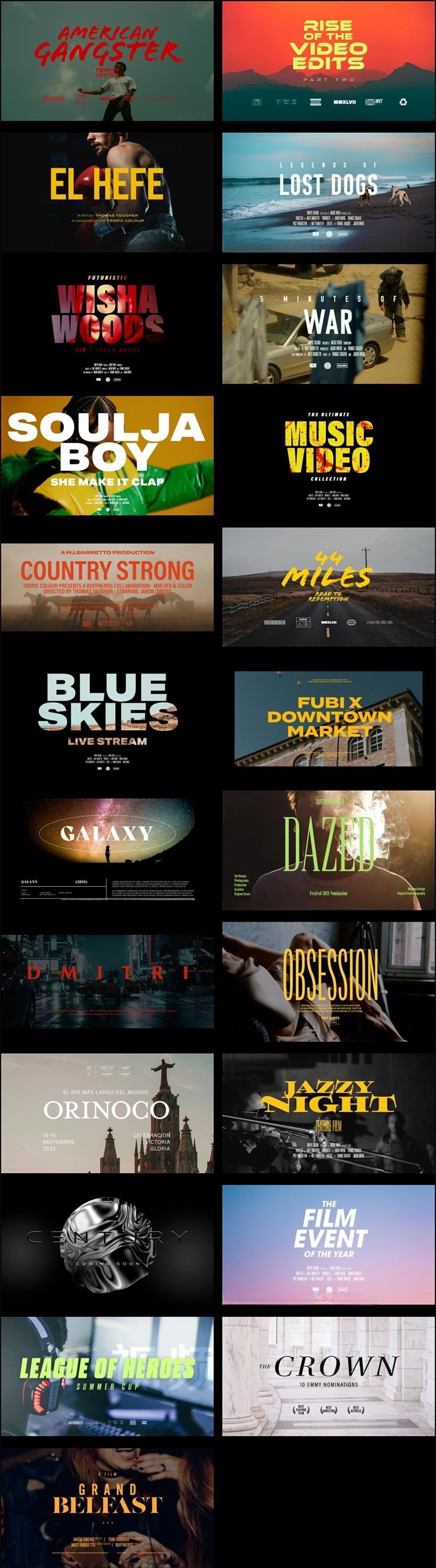 PR模板/FCPX插件/PS模板-20组创意史诗电影文字标题排版视觉设计 Tropic Colour - Film Titles