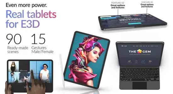 90种使用E3D插件制作iPad平板电脑设备APP应用界面介绍动画AE模板