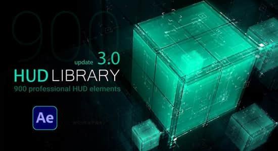 AE脚本-900个科技感线条屏幕边框UI界面元素动画预设包HUD Library V3.0