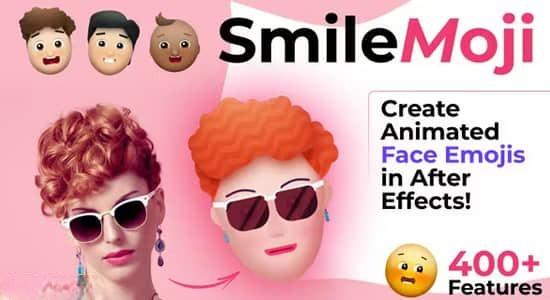 AE模板-MG卡通人物头像面部动作表情说话口型动画预设 SmileMoji