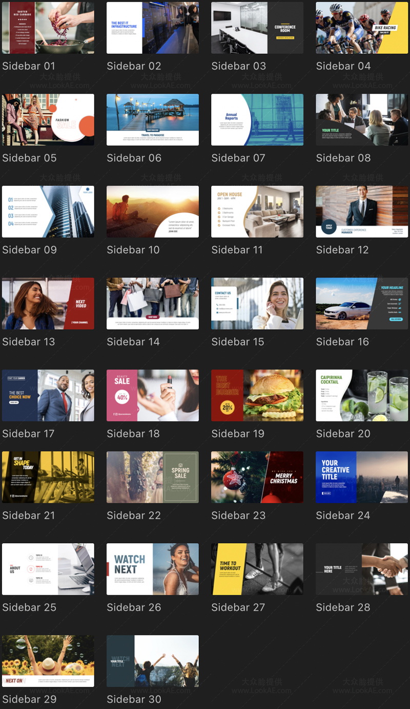 FCPX插件-30组侧边栏文字信息介绍展示动画预设 第3季