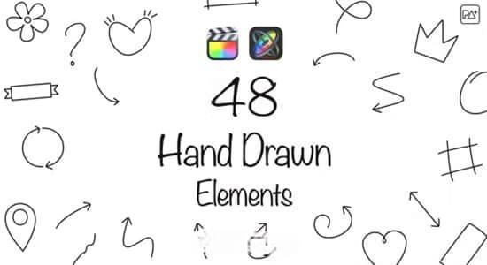 FCPX插件-48种创意手绘线条图形标注元素动画 Hand Drawn Elements