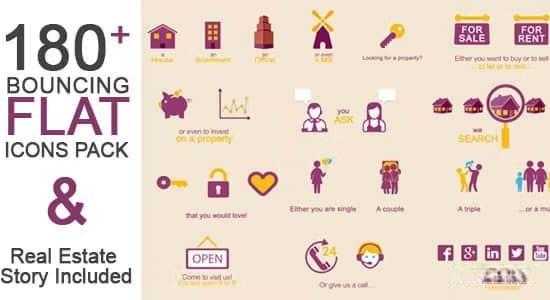 AE模板-180个日常生活平面图标弹跳动画 Bouncing Flat Icon Pack + Story AE模板-180个日常生活平面图标弹跳动画 Bouncing Flat Icon Pack + Story