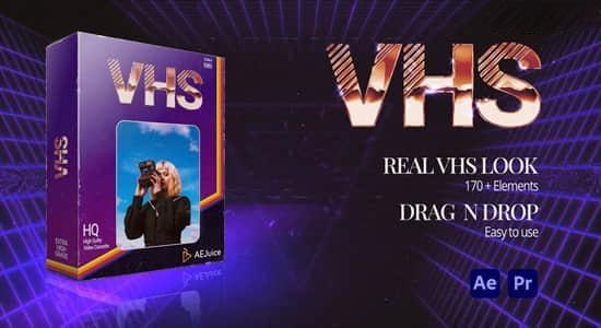 AE/PR模板/视频素材-复古老录像带VHS视觉特效元素动画