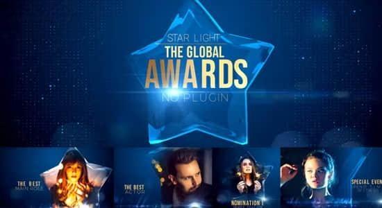 晶莹透明五角星粒子背景颁奖典礼开场展示片头AE模板 Awards