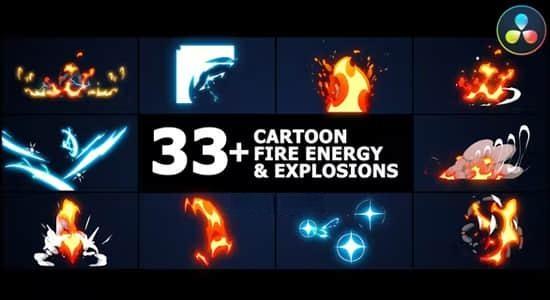 达芬奇模板-33种卡通能量火焰爆炸MG动画Cartoon Fire Energy And Explosions