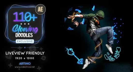 AE脚本-110种手绘卡通涂鸦发光线条图形动画 Glowing Doodles Pack