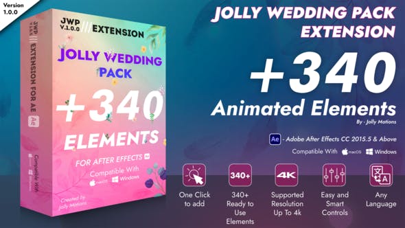 AE脚本-340个浪漫爱情婚礼小清新标题图形元素动画 Jolly Wedding Pack AE脚本-340个浪漫爱情婚礼小清新标题图形元素动画 Jolly Wedding Pack