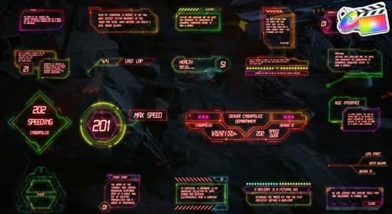 FCPX插件-21组数字科技HUD界面未来赛博朋克风格文字标题动画