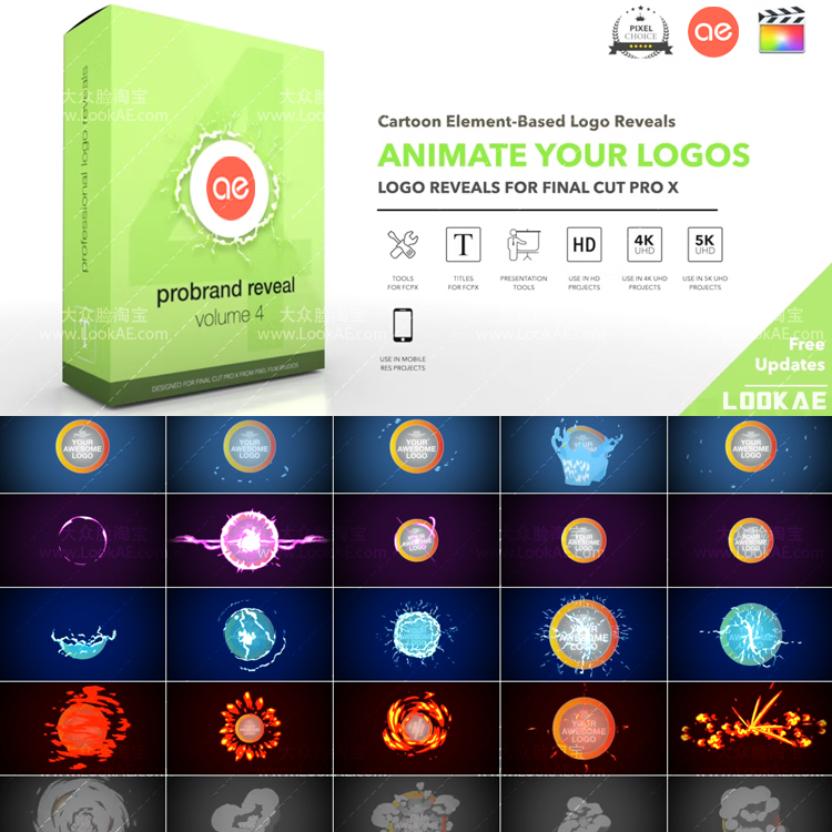 FCPX插件-90种动漫卡通元素LOGO标志小片头展示动画ProBrand Reveal V4 FCPX插件-90种动漫卡通元素LOGO标志小片头展示动画ProBrand Reveal V4