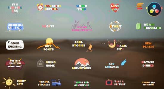 达芬奇模板-25种色彩缤纷外观甜美VLOG旅行游记卡通文字标题动画 达芬奇模板-25种色彩缤纷外观甜美VLOG旅行游记卡通文字标题动画