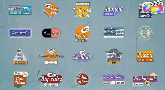 商城店铺销售降价打折促销风格标签文字动画FCPX插件 Stylish Titles 商城店铺销售降价打折促销风格标签文字动画FCPX插件 Stylish Titles