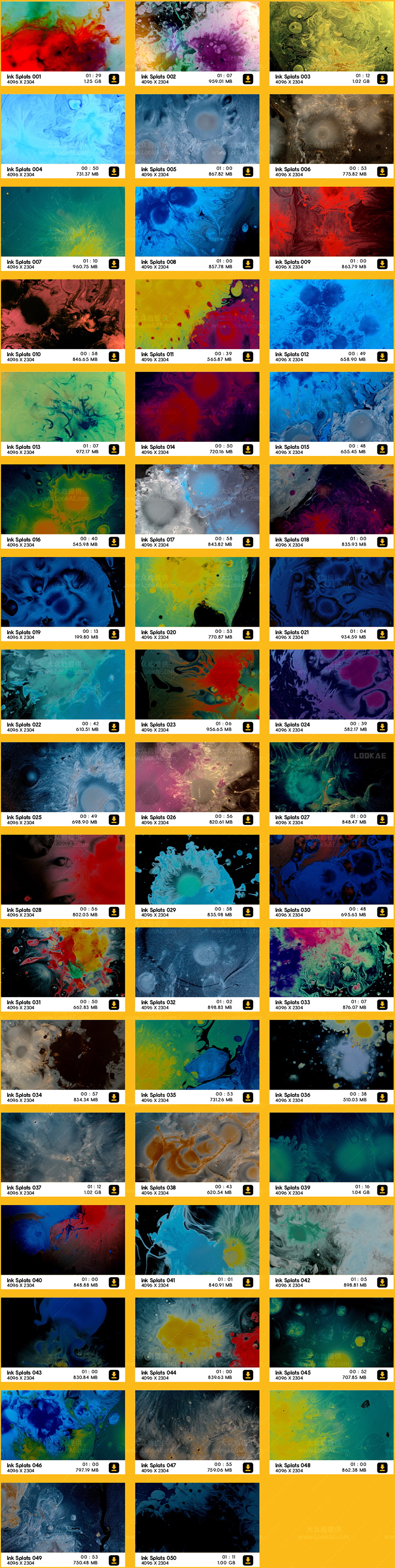 4K视频素材-50个彩色水墨滴落飞溅散开特效合成动画BBV68 4K视频素材-50个彩色水墨滴落飞溅散开特效合成动画BBV68