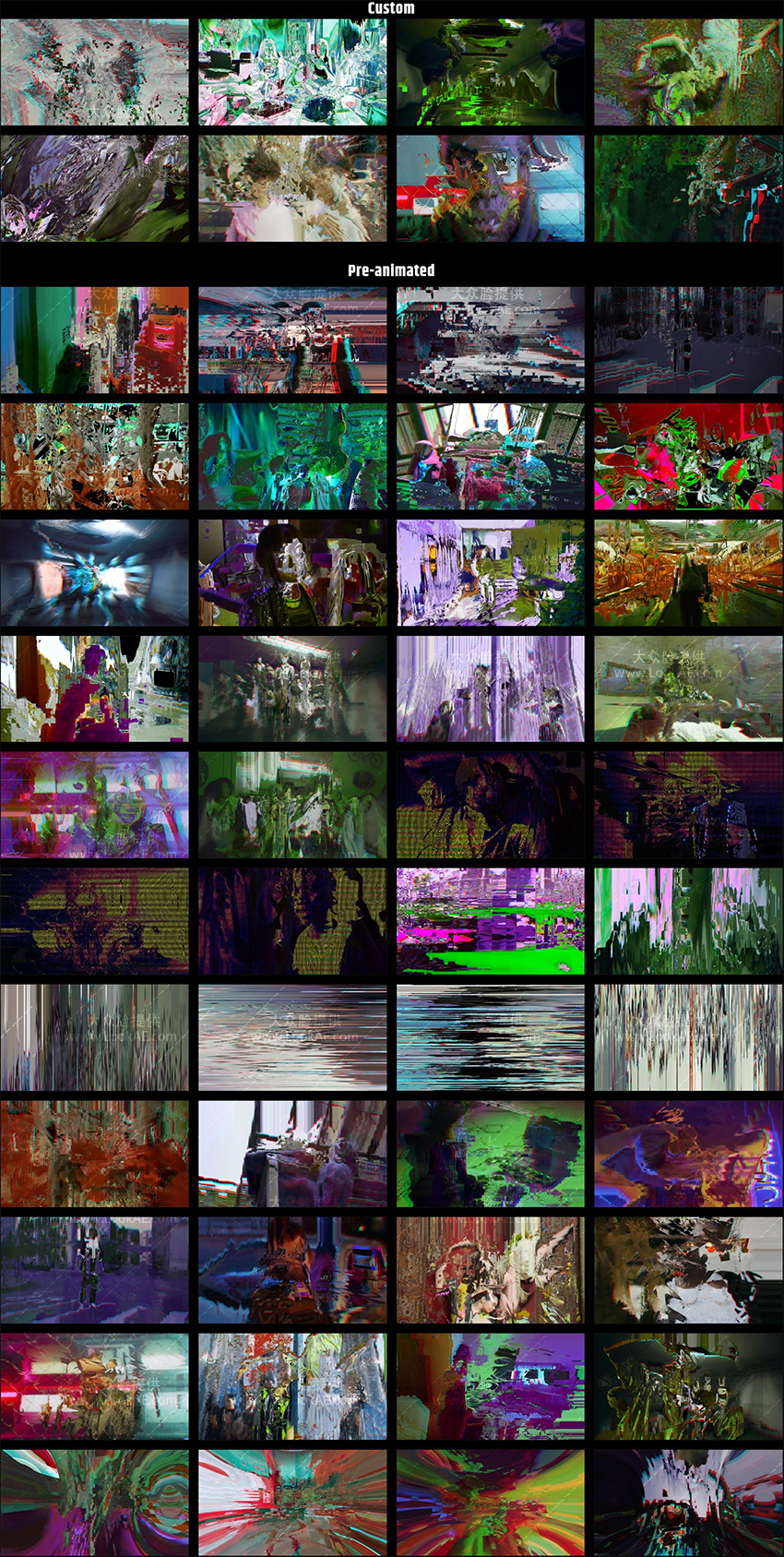 FCPX插件-52种数字故障扭曲失真毛刺干扰视觉转场动画预设