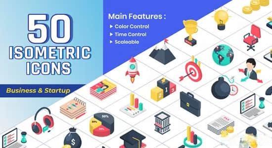 AE模板-50个三维等距商业宣传图标动画 Isometric Icons