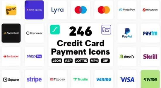 AE模板-246个日常支付交易应用程序矢量Icons图标动画 Credit Card