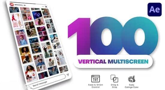 100种竖屏多画面网格组合动态分屏预设AE模板 Vertical Multiscreen Pack