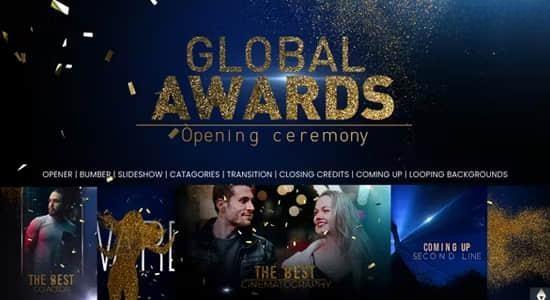 漂亮华丽金色纸屑粒子颁奖典礼栏目包装动画开场片头AE模板 Awards Opener