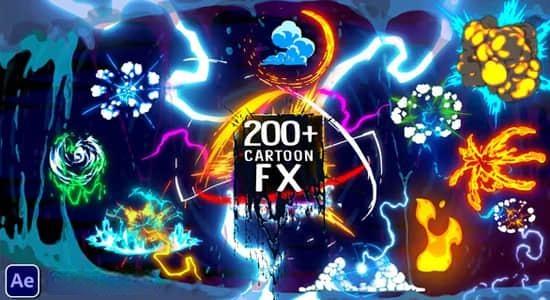 AE模板-220个手绘卡通能量电流火焰液体烟雾爆炸MG动画 Cartoon FX