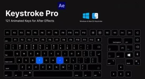 AE模板-虚拟键盘按键快捷键操作动画 Keystroke Pro for After Effects