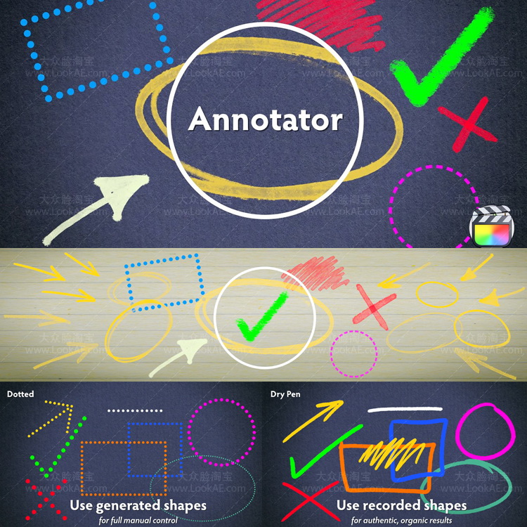 FCPX插件-81个箭头线条图形重点突出标注动画预设