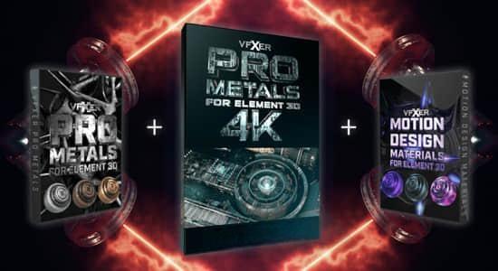 三套783种运动设计科幻金属E3D材质纹理贴图预设包 VFXER Element 3D Materials Bundle