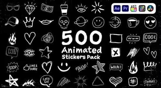 视频素材-500个手绘卡通图形贴纸动画 Animated Stickers Pack 视频素材-500个手绘卡通图形贴纸动画 Animated Stickers Pack