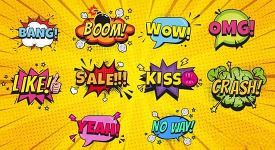 10组动漫卡通综艺花字弹窗气泡动画AE模板 Comic Bubble Cartoon Titles