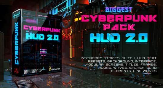 AE/PR模板/视频素材-未来科幻赛博朋克图形元素文字标题背景动画 Cyberpunk HUD V2