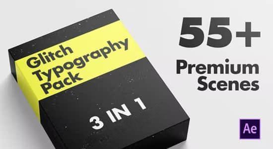 AE/PR模板-55组故障干扰VHS风格文字标题排版动画 Glitch Typography Pack