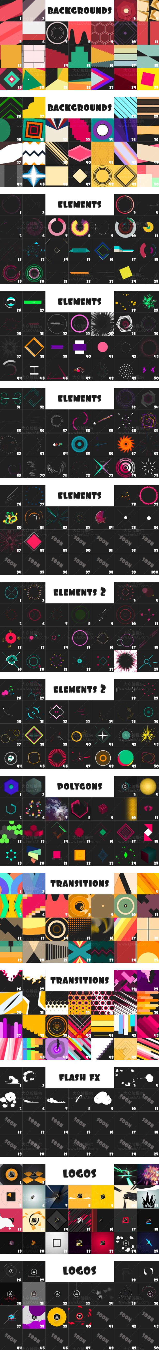 AE/PR模板-315个炫彩二维卡通图形MG动画预设 Animation Pack 315+ elements