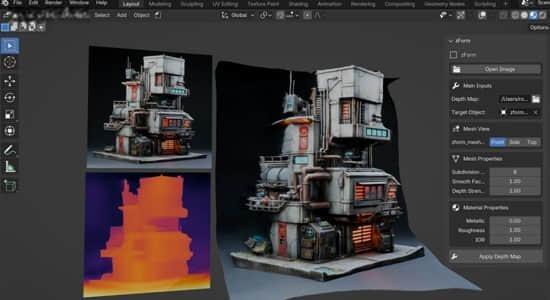 Blender插件-将深度图和图像转换为3D模型 zForm V2.4.3