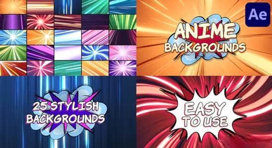 彩色动漫卡通速度线背景循环动画AE模板 Anime Backgrounds
