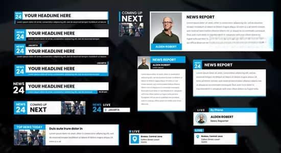 15组新闻电视栏目边栏字幕条介绍展示动画AE模板 News Lower Thirds