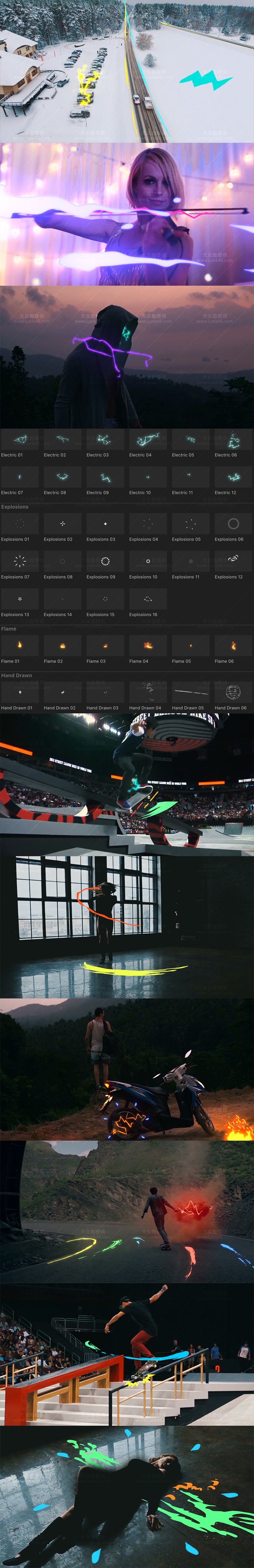 FCPX插件-176个手绘卡通能量电流水花火焰烟雾爆炸图形元素动画 FCPX插件-176个手绘卡通能量电流水花火焰烟雾爆炸图形元素动画
