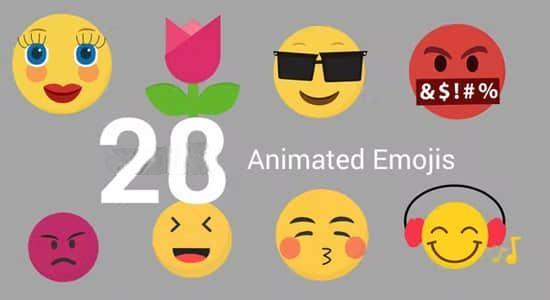 28个扁平化Emojis表情动画视频素材-带透明通道