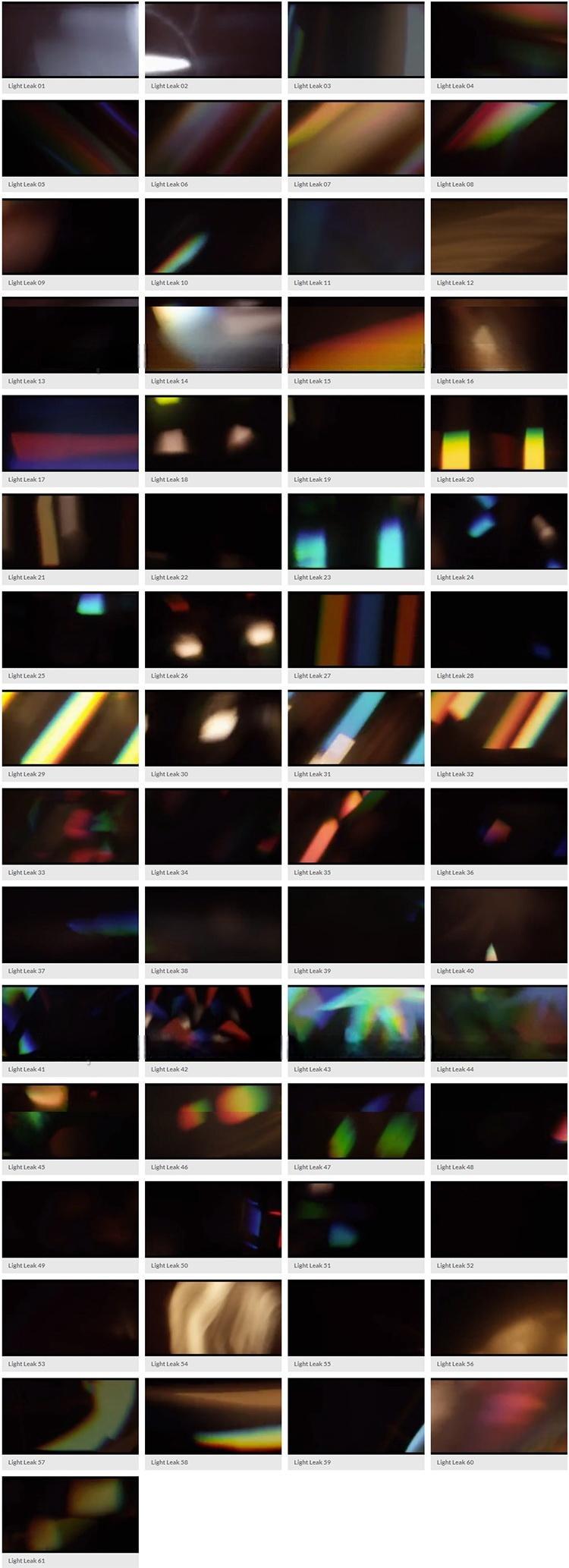 4K视频素材-61个镜头漏光耀眼炫光闪烁叠加动画 Light Leaks