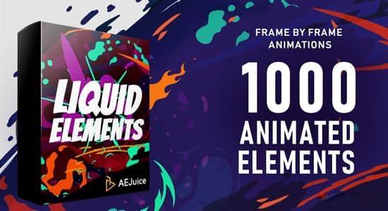 AE/PR模板/视频素材-1000个手绘液体闪光流体二维卡通动画元素包 Liquid Elements