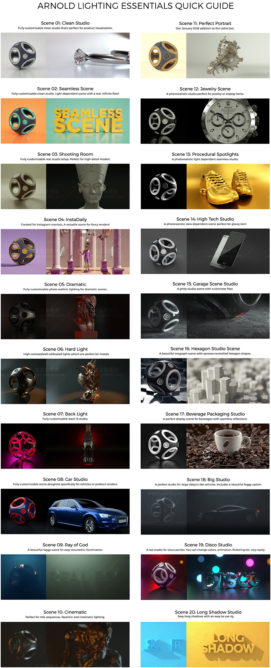 20种Arnold阿诺德渲染器栏目包装环境摄影棚灯光C4D预设 20种Arnold阿诺德渲染器栏目包装环境摄影棚灯光C4D预设