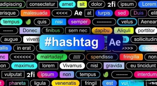 AE模板-60种创意灵活自适应底栏标签文字标题动画 Hashtag
