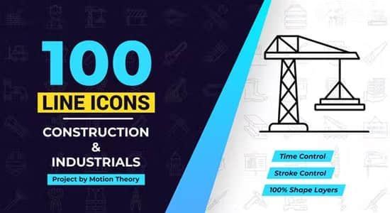 AE模板-100个创意线条施工图标动画 Construction Line Icons