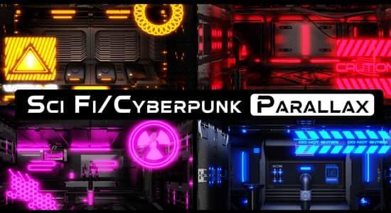 赛博朋克科幻室内环境场景模型预设Blender插件 Sci Fi – Cyberpunk Parallax Rooms