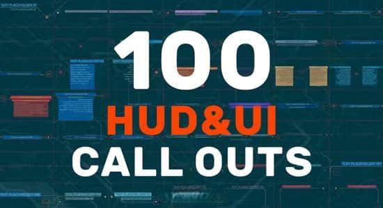 PR模板-100种数码科技感图形线条呼出文字标题动画 HUD UI Call Outs
