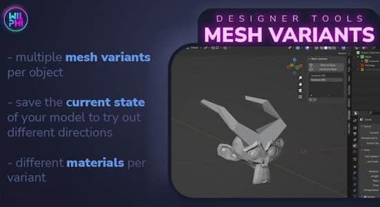 三维模型对象无限网格变体Blender插件 Designer Tools: Mesh Variants V1.0.0 三维模型对象无限网格变体Blender插件 Designer Tools: Mesh Variants V1.0.0