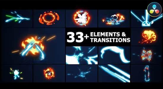 达芬奇模板-33个动漫卡通能量电流火焰MG动画和转场 Elements And Transitions 达芬奇模板-33个动漫卡通能量电流火焰MG动画和转场 Elements And Transitions