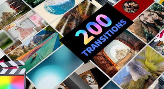 FCPX插件-200个优雅光效笔刷拼贴扭曲故障图形水墨缩放转场预设