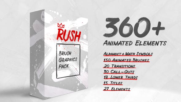 AE模板-360种笔刷画笔涂鸦字幕条标题动画 Rush - Brush Graphics Pack AE模板-360种笔刷画笔涂鸦字幕条标题动画 Rush - Brush Graphics Pack